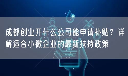 成都创业开什么公司能申请补贴?详解适合小微企业的最新扶持政策 成都创业开什么公司能申请补贴?详解适合小微企业的最新扶持政策